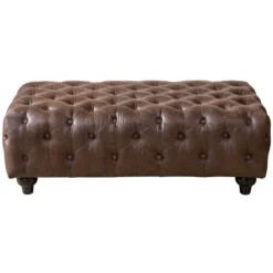 Providence Chesterfield Tufted Brown Faux Leather Ottoman -Accent Aura Furniture Store providence chesterfield tufted brown faux leather ottoman 3