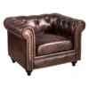 Providence Chesterfield Tufted Brown Faux Leather Rolled Armchair