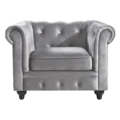 Providence Chesterfield Tufted Grey Velvet Rolled Armchair 4 Providence Chesterfield Tufted Grey Velvet Rolled Armchair -Accent Aura Furniture Store providence chesterfield tufted grey velvet rolled armchair 1
