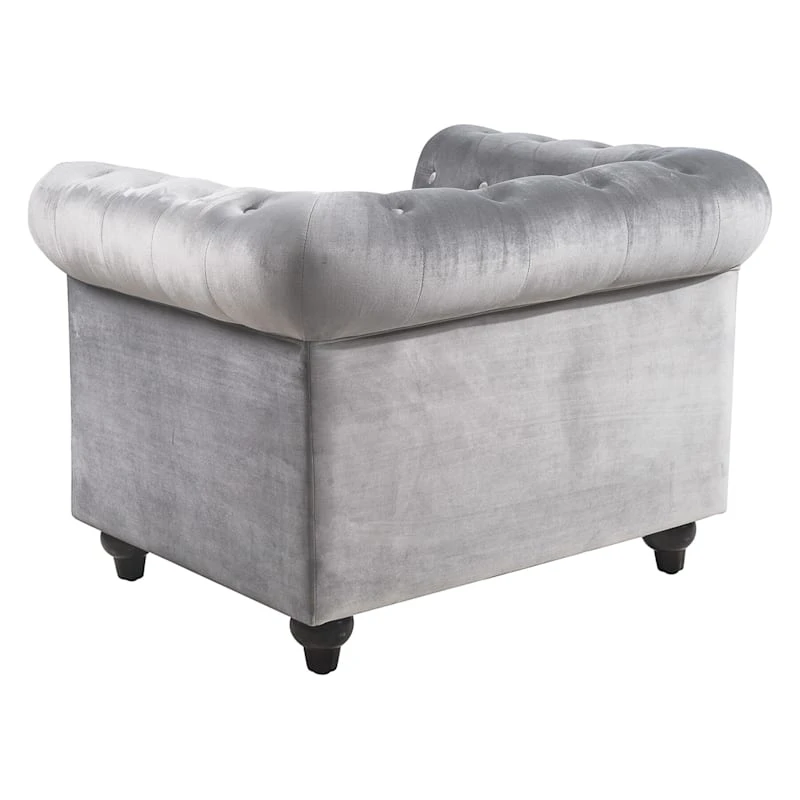 Providence Chesterfield Tufted Grey Velvet Rolled Armchair 3 Providence Chesterfield Tufted Grey Velvet Rolled Armchair - Image 3