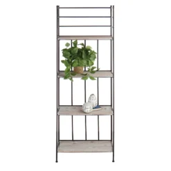 Providence Metal Baker Rack With Folding Wood-Top Shelves, 63" -Accent Aura Furniture Store providence metal baker rack with folding wood top shelves 63 5