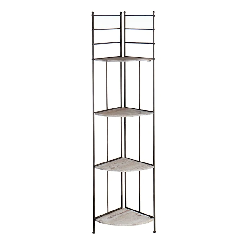 Providence Metal Corner Rack With Folding Wood-Top Shelves, 63" 2 Providence Metal Corner Rack With Folding Wood-Top Shelves, 63" - Image 2