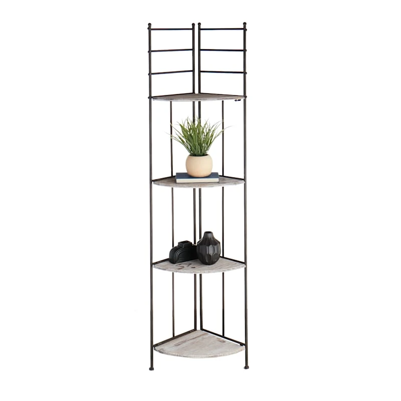 Providence Metal Corner Rack With Folding Wood-Top Shelves, 63" 6 Providence Metal Corner Rack With Folding Wood-Top Shelves, 63" - Image 6