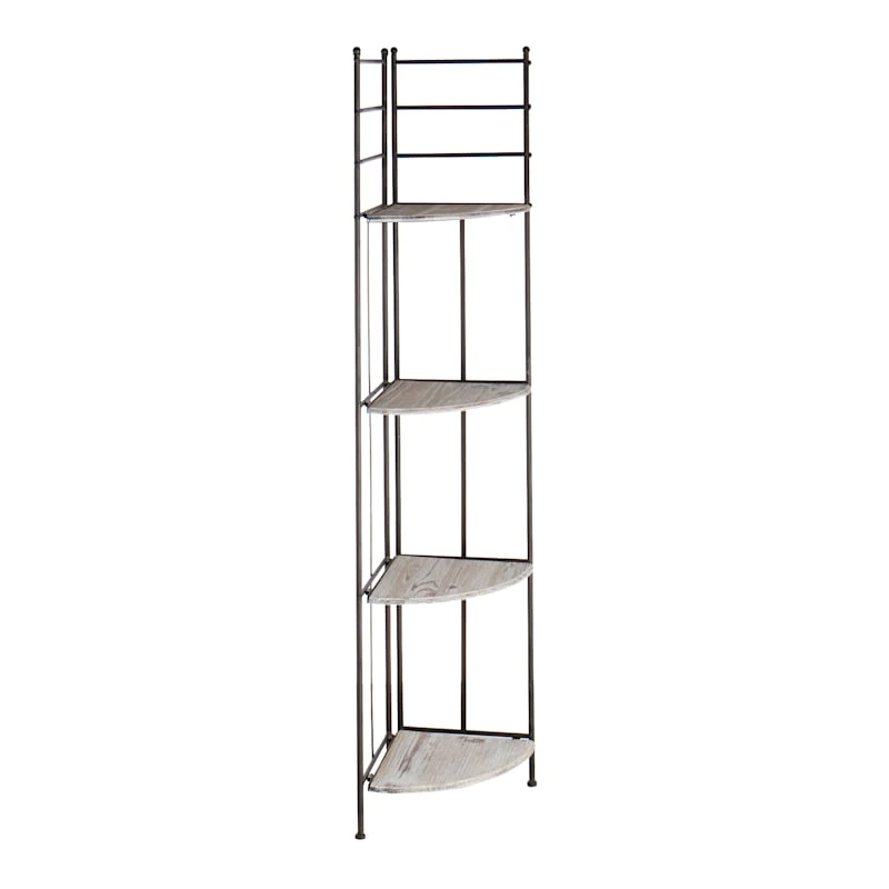 Providence Metal Corner Rack With Folding Wood-Top Shelves, 63" 1 Providence Metal Corner Rack With Folding Wood-Top Shelves, 63"