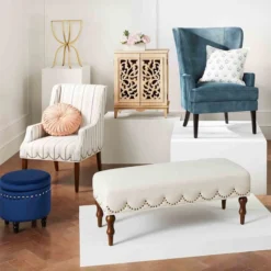 Providence Stanley Storage Ottoman, Navy Blue -Accent Aura Furniture Store providence stanley storage ottoman navy blue 2