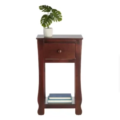 Providence Theodore Brown 1-Drawer Thick Leg End Table, 26" -Accent Aura Furniture Store providence theodore brown 1 drawer thick leg end table 26 3