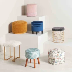 Ridgecrest Mustard Plush Pouf, 20" -Accent Aura Furniture Store ridgecrest mustard plush pouf 20 2