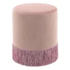 Round Ottoman With Fringe, Blush Velvet