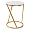 Round Quartz Top Accent Table With Gold Metal Base, Large