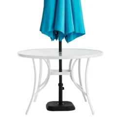 Round Water Wave Glass Top Outdoor Dining Table, White -Accent Aura Furniture Store round water wave glass top outdoor dining table white 1