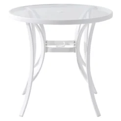 Round Water Wave Glass Top Outdoor Dining Table, White -Accent Aura Furniture Store round water wave glass top outdoor dining table white 4
