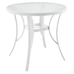 Round Water Wave Glass Top White Outdoor Table, 30"