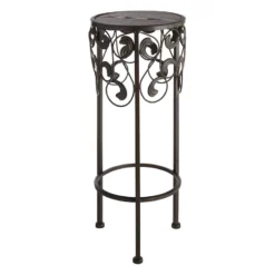 Round Wood Top With Scroll Metal Plant Stand, Small
