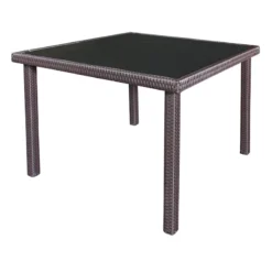 Smoke Glass-Top Outdoor Wicker Table, 42"