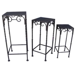 Square Wood Top Plant Stand With Brown Twist Metal Leg, Large 4 Square Wood Top Plant Stand With Brown Twist Metal Leg, Large -Accent Aura Furniture Store square wood top plant stand with brown twist metal leg large 1