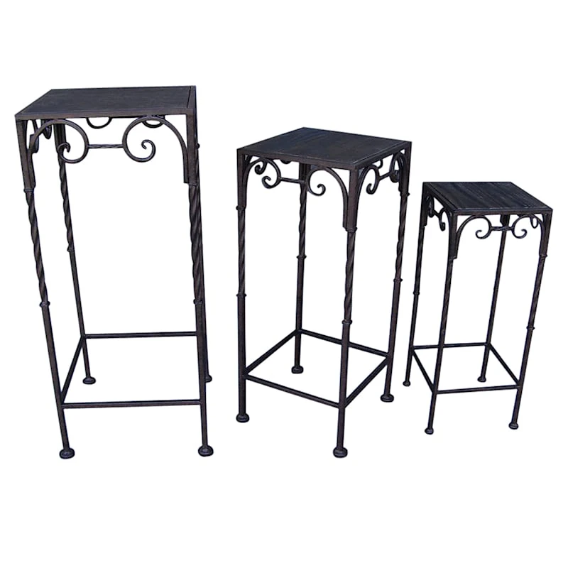 Square Wood Top Plant Stand With Brown Twist Metal Leg, Large 2 Square Wood Top Plant Stand With Brown Twist Metal Leg, Large - Image 2