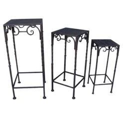 Square Wood Top Plant Stand With Brown Twist Metal Leg, Small -Accent Aura Furniture Store square wood top plant stand with brown twist metal leg small 1