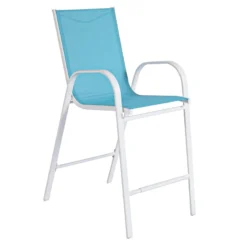 Stackable Aquarelle Blue Sling Patio Barstool With White Frame -Accent Aura Furniture Store stackable aquarelle blue sling patio barstool with white frame 2