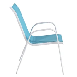 Stackable Aquarelle Blue Sling Patio Chair With White Frame -Accent Aura Furniture Store stackable aquarelle blue sling patio chair with white frame 2
