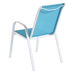 Stackable Aquarelle Blue Sling Patio Chair With White Frame -Accent Aura Furniture Store stackable aquarelle blue sling patio chair with white frame 3