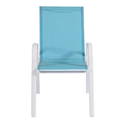 Stackable Aquarelle Blue Sling Patio Chair With White Frame -Accent Aura Furniture Store stackable aquarelle blue sling patio chair with white frame 4