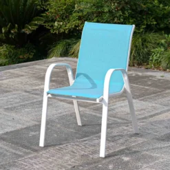 Stackable Aquarelle Blue Sling Patio Chair With White Frame -Accent Aura Furniture Store stackable aquarelle blue sling patio chair with white frame 6