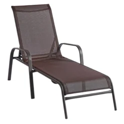 Stackable Brown Sling Outdoor Chaise Lounge Chair -Accent Aura Furniture Store stackable brown sling outdoor chaise lounge chair 3