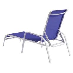 Stackable Cobalt Blue Sling Outdoor Chaise Lounge Chair With White Frame -Accent Aura Furniture Store stackable cobalt blue sling outdoor chaise lounge chair with white frame 4
