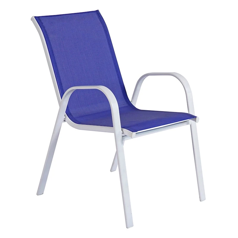 Stackable Cobalt Blue Sling Patio Chair With White Frame 2 Stackable Cobalt Blue Sling Patio Chair With White Frame - Image 2