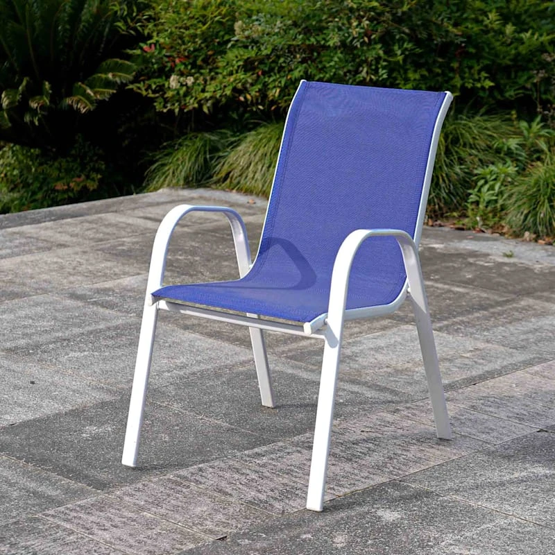 Stackable Cobalt Blue Sling Patio Chair With White Frame 7 Stackable Cobalt Blue Sling Patio Chair With White Frame - Image 7