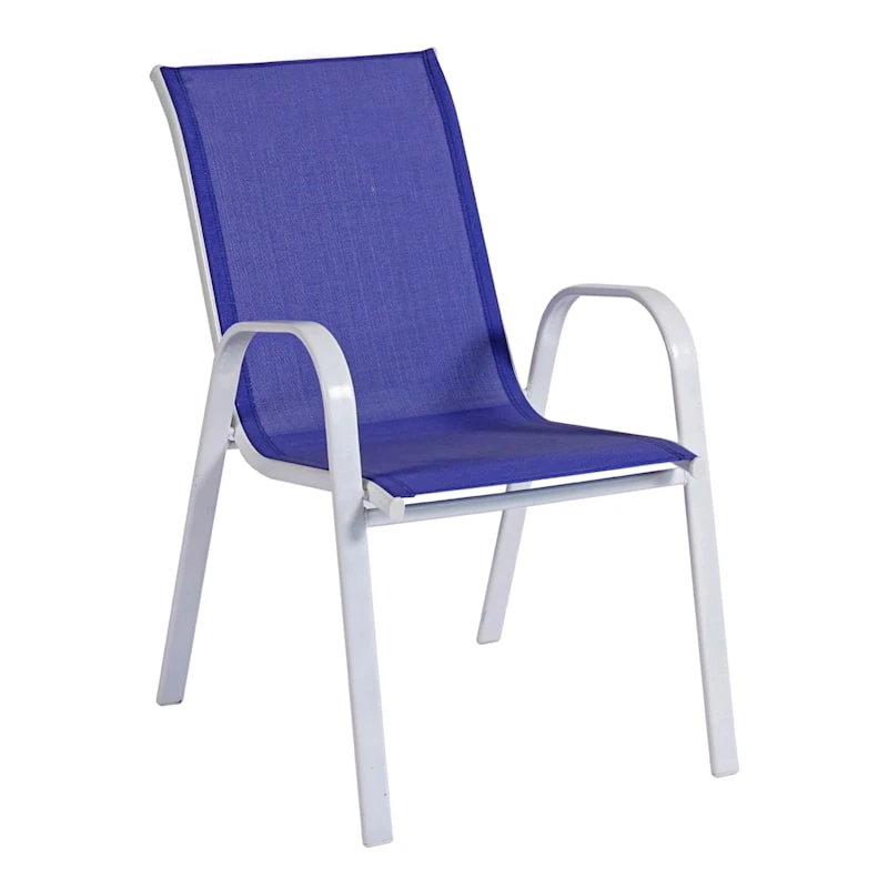 Stackable Cobalt Blue Sling Patio Chair With White Frame 1 Stackable Cobalt Blue Sling Patio Chair With White Frame