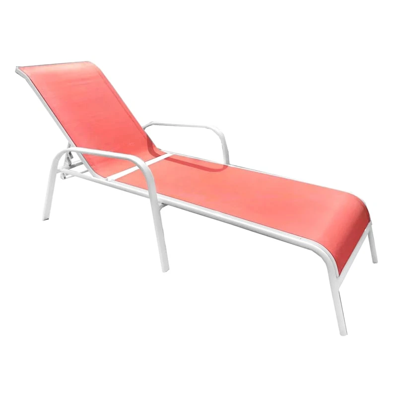 Stackable Coral Sling Outdoor Chaise Lounge Chair With White Frame 1 Stackable Coral Sling Outdoor Chaise Lounge Chair With White Frame