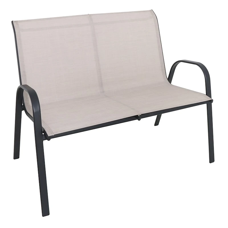 Stackable Tan Sling Patio Settee 1 Stackable Tan Sling Patio Settee