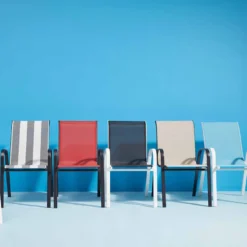 Stackable Taupe Sling Patio Chair -Accent Aura Furniture Store stackable taupe sling patio chair 2