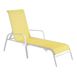 Stackable Yellow Sling Outdoor Chaise Lounge Chair With White Frame