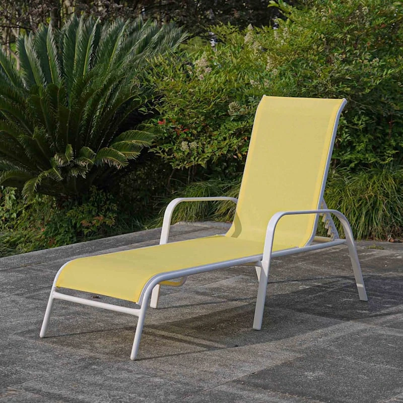 Stackable Yellow Sling Outdoor Chaise Lounge Chair With White Frame 7 Stackable Yellow Sling Outdoor Chaise Lounge Chair With White Frame - Image 7
