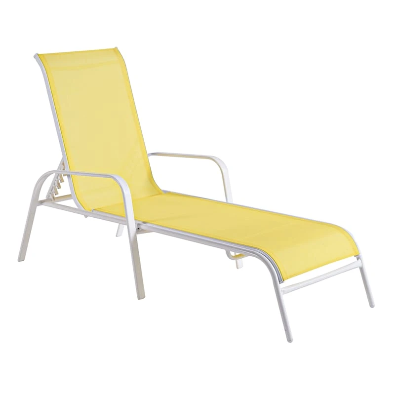 Stackable Yellow Sling Outdoor Chaise Lounge Chair With White Frame 1 Stackable Yellow Sling Outdoor Chaise Lounge Chair With White Frame