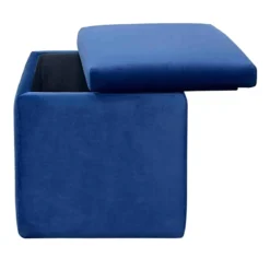 Stuart Square Storage Ottoman, Navy Blue -Accent Aura Furniture Store stuart square storage ottoman navy blue 3