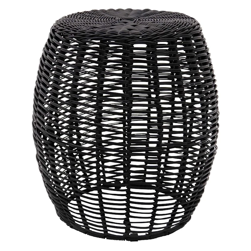 Sunny Club Black Wicker Outdoor Ottoman, 16" 2 Sunny Club Black Wicker Outdoor Ottoman, 16" - Image 2