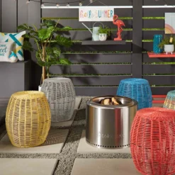 Sunny Club Grey Wicker Outdoor Ottoman, 16" -Accent Aura Furniture Store sunny club grey wicker outdoor ottoman 16 2