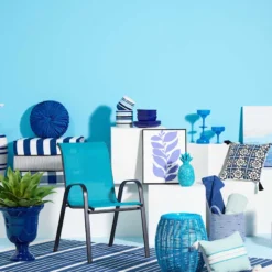 Sunny Club Outdoor Blue Wicker Ottoman, 16" -Accent Aura Furniture Store sunny club outdoor blue wicker ottoman 16 3