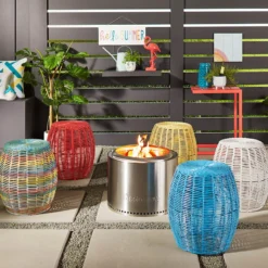 Sunny Club Outdoor Blue Wicker Ottoman, 16" -Accent Aura Furniture Store sunny club outdoor blue wicker ottoman 16 4