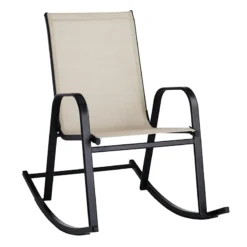 Tan Sling Patio Rocking Chair