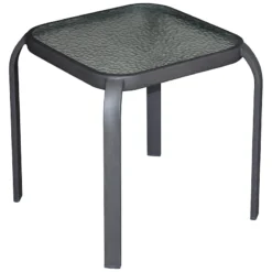 Tempered Glass Top Brown Outdoor End Table, 16"