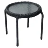 Tempered Glass Top Outdoor Wicker End Table, Black