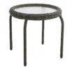 Tempered Glass Top Outdoor Wicker End Table, Brown