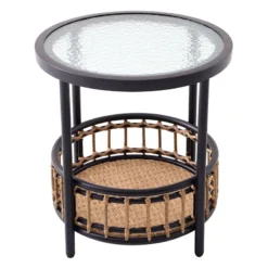 Tracey Boyd Brown Wicker End Table With Glass Top -Accent Aura Furniture Store tracey boyd brown wicker end table with glass top 1