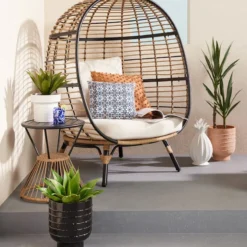 Tracey Boyd Chelsea Brown Steel & Wicker Outdoor Side Table -Accent Aura Furniture Store tracey boyd chelsea brown steel wicker outdoor side table 2
