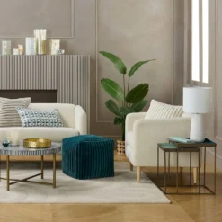 Tracey Boyd Esme Channeled Fur Pouf, Teal 5 Tracey Boyd Esme Channeled Fur Pouf, Teal -Accent Aura Furniture Store tracey boyd esme channeled fur pouf teal 2