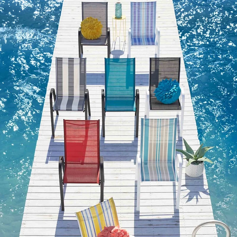 Tracey Boyd Stackable White & Blue Caprice Striped Sling Patio Chair 2 Tracey Boyd Stackable White & Blue Caprice Striped Sling Patio Chair - Image 2